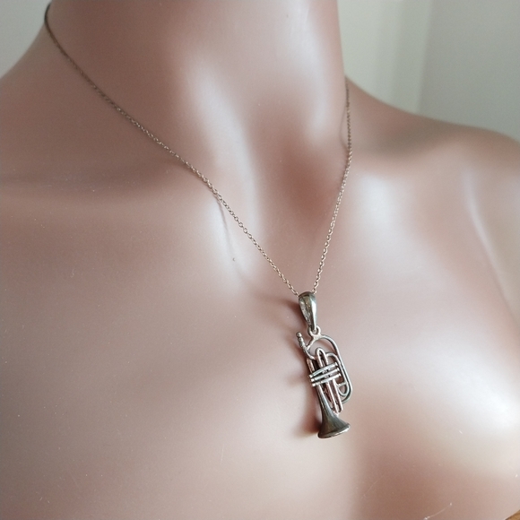 Sterling Silver Trumpet Pendant Necklace - Picture 4 of 15